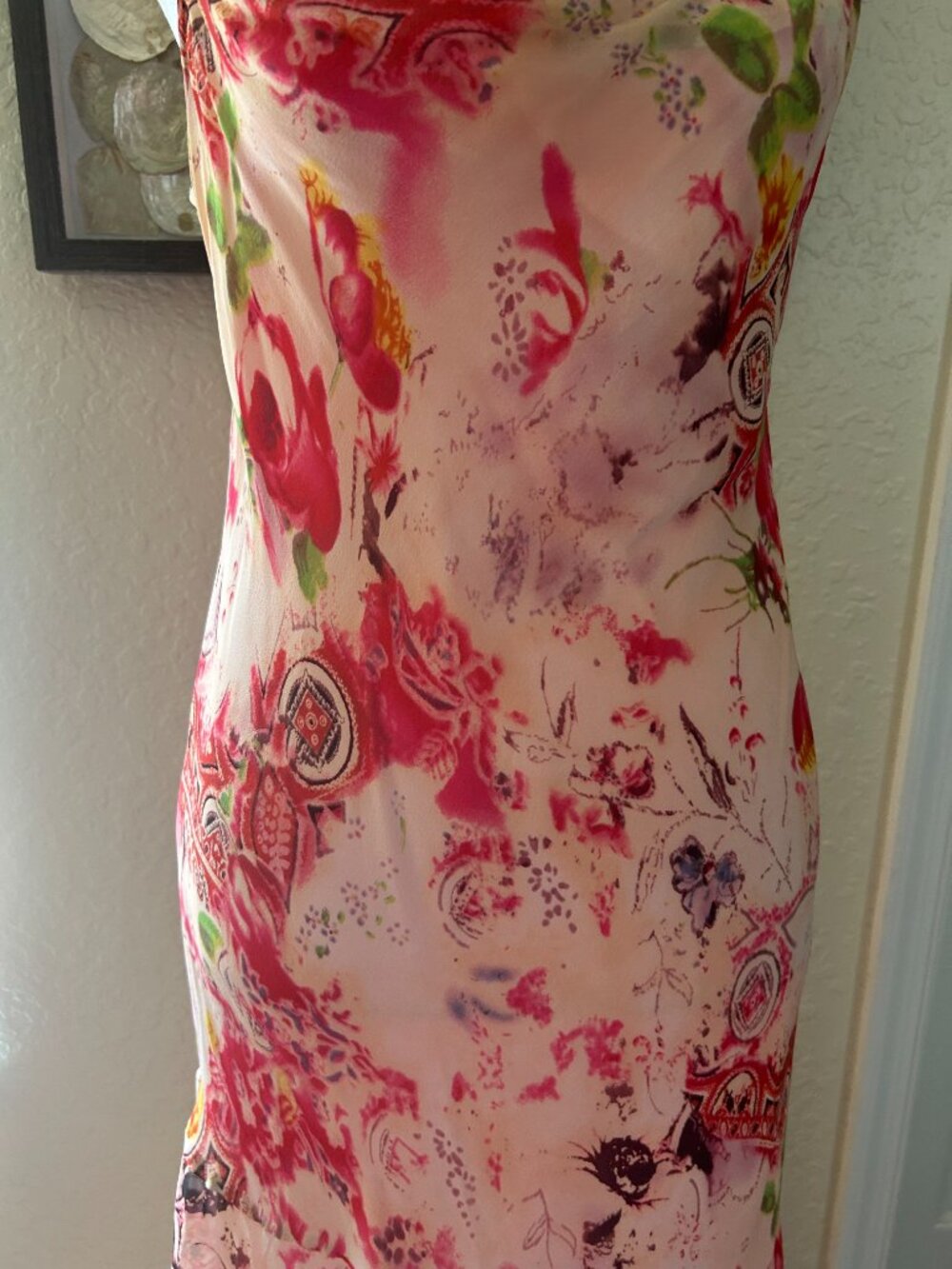 Vintage Lapis Silk Pink Floral Slip Dress - Picture 3 of 7